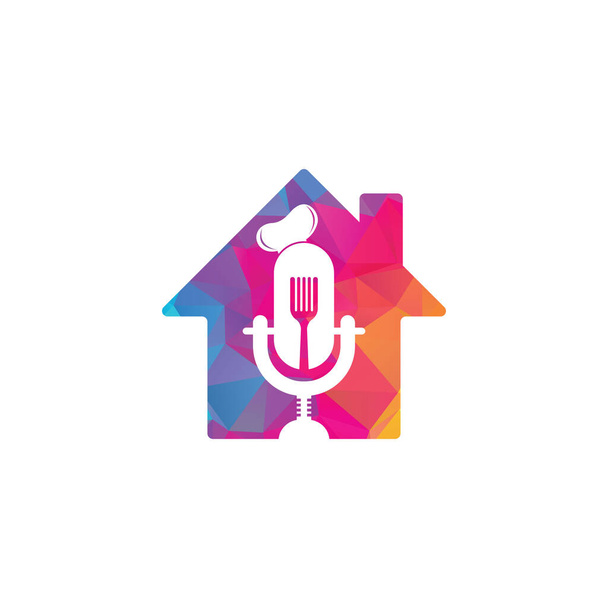 Chef podcast σπίτι σχήμα έννοια λογότυπο πρότυπο σχεδιασμού. φορέας σχεδιασμού λογότυπου εκπαίδευσης σεφ - Διάνυσμα, εικόνα