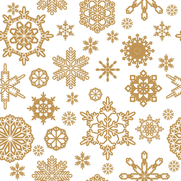 Christmas seamless pattern with  golden icon snowflakes. Merry Christmas and Happy New Year. Beautiful  holiday ornament for unique winter design. Template background, packaging paper, cover, fabric, textile, card, web sait . Vector illustration. - Vettoriali, immagini