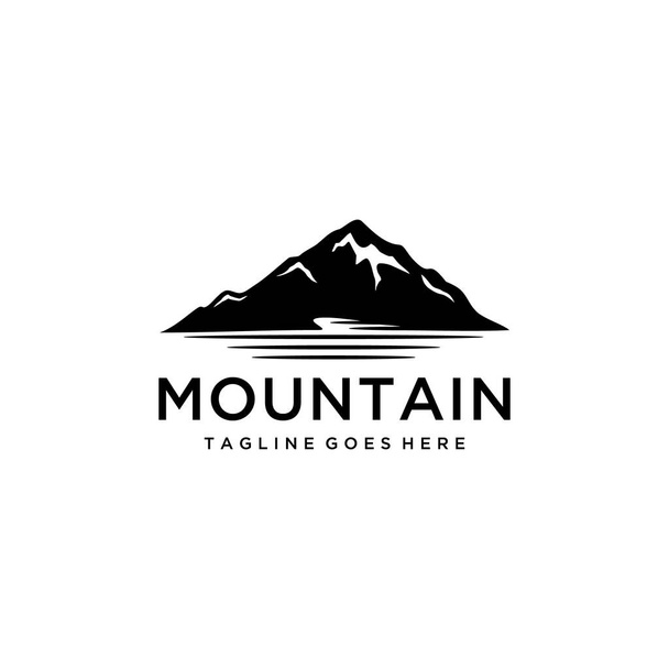 Illustrazione di Ice Snow Rocky Mountain, Creek River Mount Peak Hill, Landscape view logo design. - Vettoriali, immagini