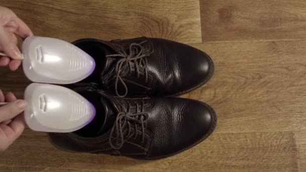 Sèche-chaussures électrique ultraviolet. Entretien des chaussures. - Séquence, vidéo