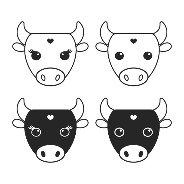 cow logo, black icon on a white background. vector illustration. head of a bull, a cow. cattle, dairy production. - Vector, afbeelding