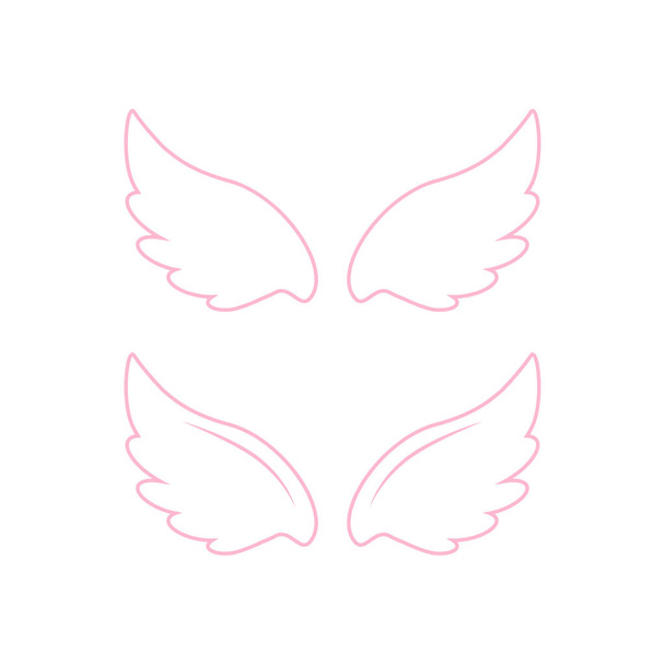 Vliegende engelenvleugels met gouden nimbus. Vleugels en nimbus. Engel gevleugelde glorie halo schattig cartoon tekeningen illustratie vector set - Vector, afbeelding