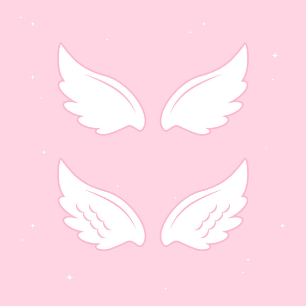 Alas de ángel volador con nimbo de oro. Wings y Nimbus. Angel alado gloria halo lindo dibujos animados ilustración vector conjunto - Vector, Imagen