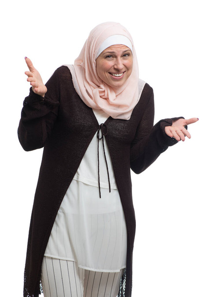 Arabic Hesitating Muslim Woman over White Background - Valokuva, kuva