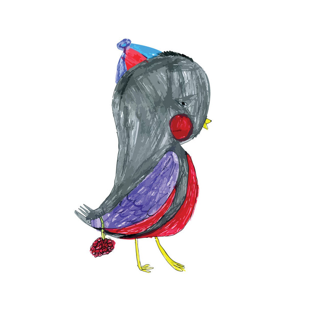 Carattere Bullfinch in uno stile disegnato a mano. Bullfinch uccello illustrazione su sfondo bianco - Vettoriali, immagini
