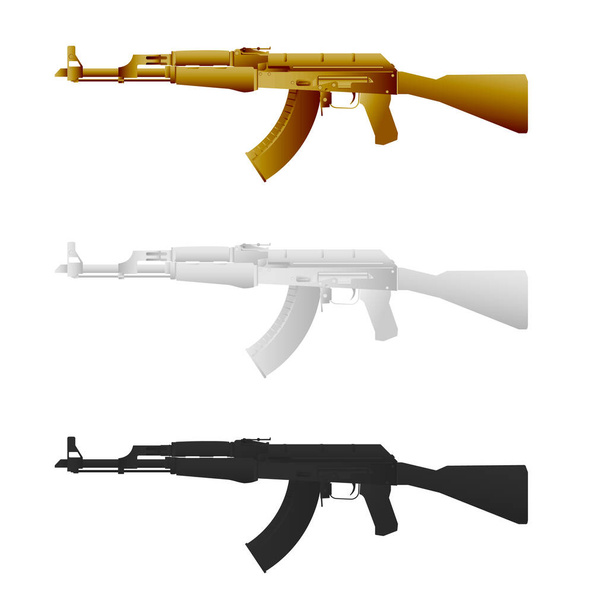 Assault rifle. Flat illustration icon. Vector illustration of a Kalashnikov AK-47 assault rifle. Set of weapons on a white background. Firearms terrorism concept. - Vector, imagen