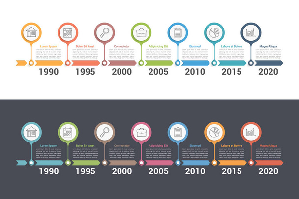 Timeline infographics template with colorful arrows, workflow or process diagram, vector eps10 illustration - Vetor, Imagem