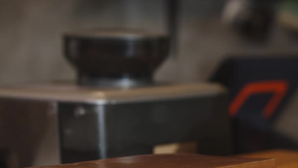 Giovane Asia barista femminile che serve portare via tazza di carta calda caffè al consumatore in piedi dietro bancone del bar al ristorante caffè. Proprietario piccola impresa, cibo e bevande, concetto di mente di servizio. - Filmati, video