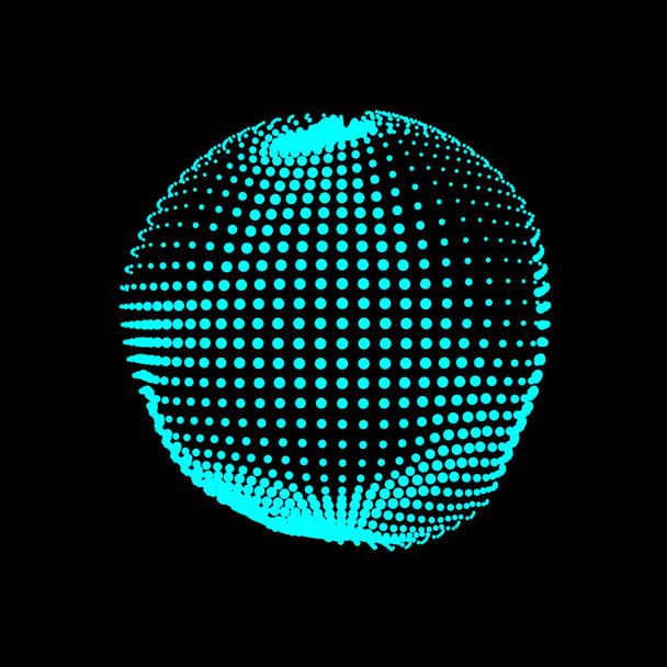 Een misvormde leeglopende bol gevormd uit een zee van stippen. Een instabiele onevenwichtsbol, iriserend met abstracte gladde vervormingen. Vectorvorm voor een bijzonder logo. - Vector, afbeelding