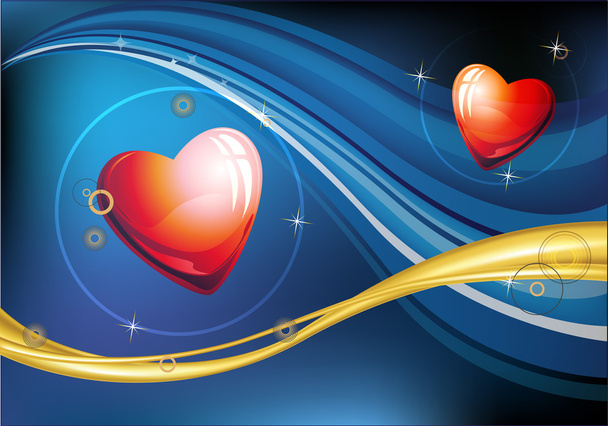 Two vector hearts on a sininy background - Vector, Image