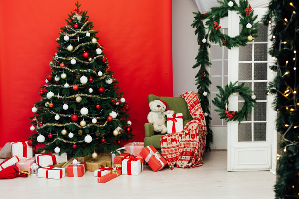 Christmas tree with gifts decor new year interior holiday winter - Φωτογραφία, εικόνα