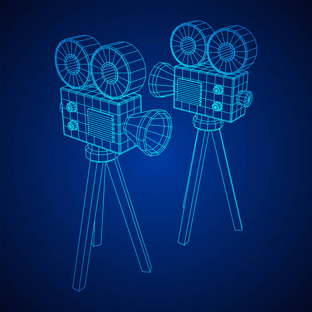 Polygonal camera projector. Movie time. Show film cinema festival concept. Wireframe low poly mesh vector illustration. - Vetor, Imagem