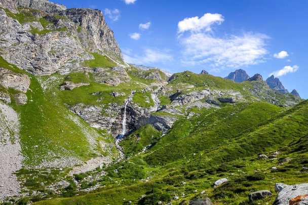 Waterfall in Vanoise national Park alpine valley, Savoie, French alps - Photo, image