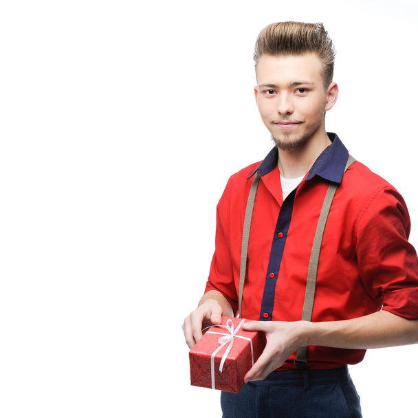 young vintage man holding gift  - Photo, Image