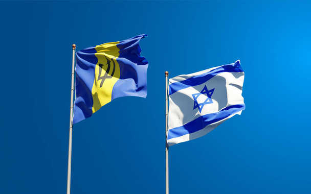 Prachtige nationale staatsvlaggen van Israël en Barbados samen op de achtergrond. 3D-kunstwerkconcept. - Foto, afbeelding