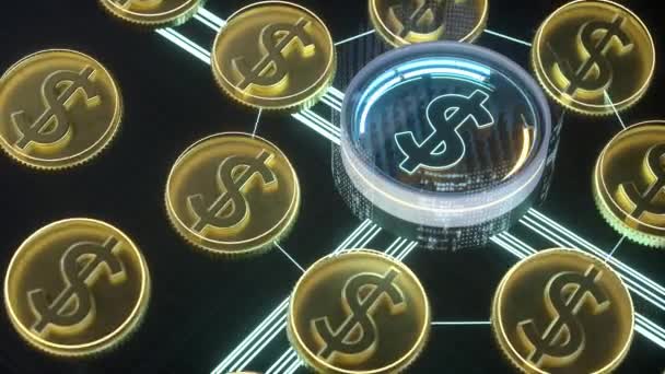 US Dollar neon symbol. USA cryptocurrency exchange stock concept 3d animation - Footage, Video