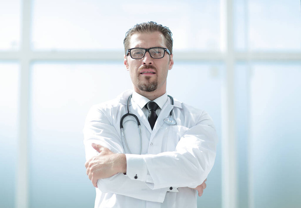 confident doctor with stethoscope - 写真・画像