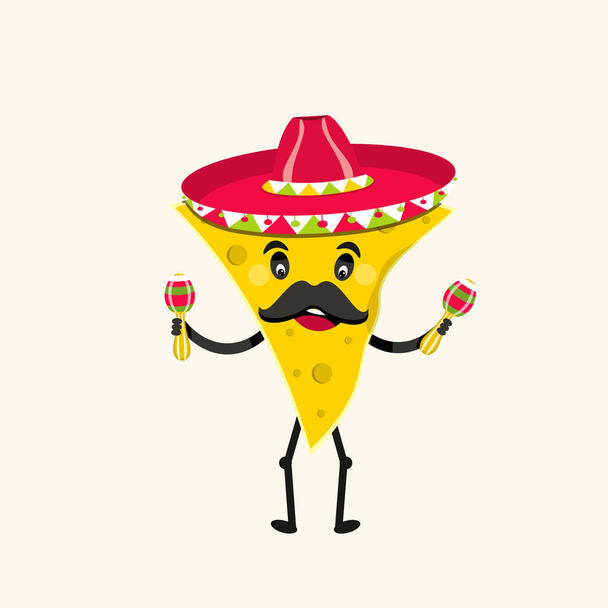 Funny tortilla or nacho chips for snack characters. Cinco de Mayo Mexican Holiday. Vector illustration. - Vector, imagen