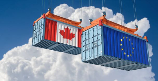 Freight containers with European Union and Canada flag. 3D Rendering  - Fotografie, Obrázek