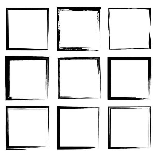 Set of black grunge paintbrush shapes. Square form. Vector illustration. Trendy design element for border frame, logo, tattoo, prints, web pages, template and monochrome pattern - Vector, Image