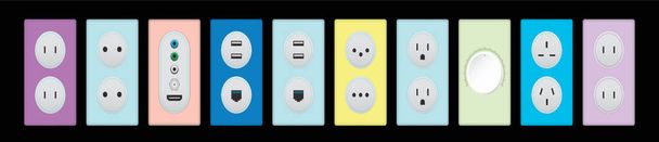 set of socket. modern cartoon icon design template with various models vector illustration isolated on black background - Vector, Image