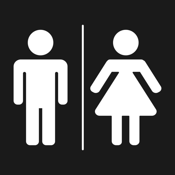 Muestra de baño para niñas y niños, signo de icono plano del inodoro sobre fondo negro - Vector, Imagen