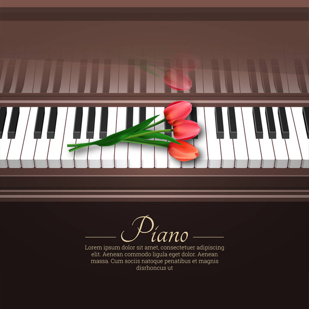  A bouquet of flowers on the piano keys. A piano with an open cover.Vector illustration for posters. Musical festival, concert.The place for the text. - Vektor, kép