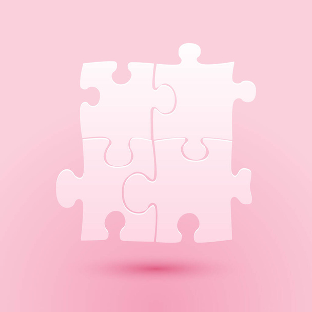 Paper cut Piece of puzzle icon isolated on pink background. Business, marketing, finance, template, layout, infographics, internet concept. Paper art style. Vector. - Vector, Image