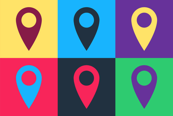 Pop art Icône de localisation isolée sur fond de couleur. Symbole pointeur. Carte de navigation, GPS, direction, lieu, boussole, contact, concept de recherche. Illustration vectorielle - Vecteur, image
