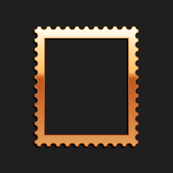 Значок "Золотая почтовая марка" выделен на черном фоне. Длинный стиль тени. Вектор. - Вектор,изображение