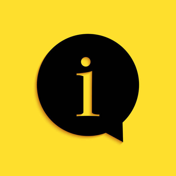 Icône Information noire isolée sur fond jaune. Style ombre longue. Vecteur. - Vecteur, image