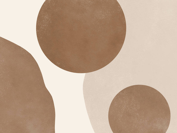 Fondo de terracota. Formas marrones con textura de acuarela en beige. Arte estético de mediados de siglo. - Foto, imagen