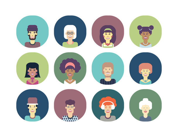 Avatars set of funny characters. Men and women of different nationalities and ages. Vector isolated illustration. - Vector, Image