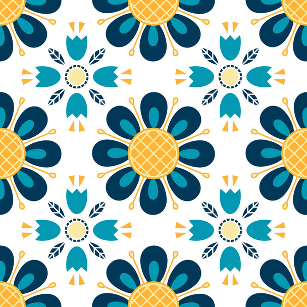 seamless background with floral pattern. vector illustration. abstract flowers on a white backdrop. folk motifs. - Vektor, kép