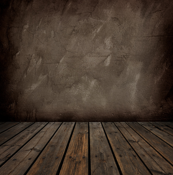 Wooden floor and gray wall - Foto, Bild