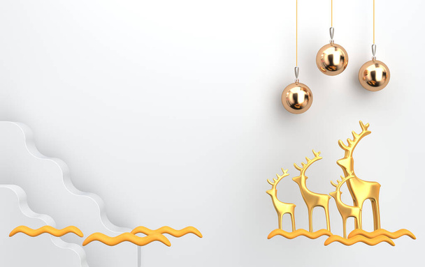 Altın geyik ve cam oyuncaklarla Noel sahnesi - Fotoğraf, Görsel