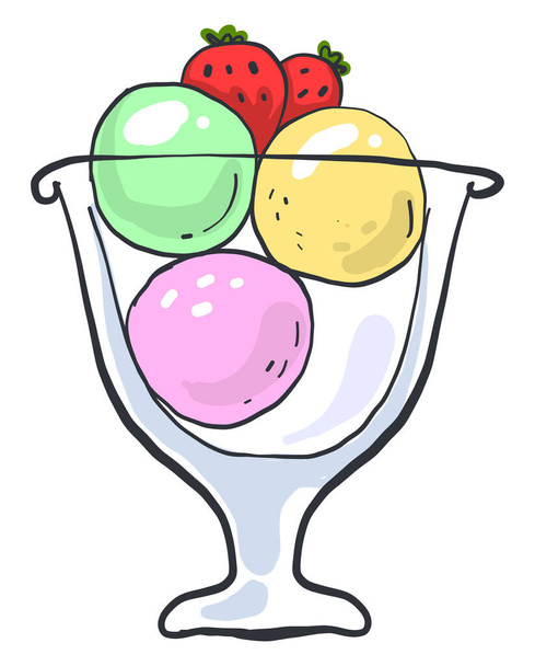 Ice cream in a bowl,illustration,vector on white background - Vector, Image