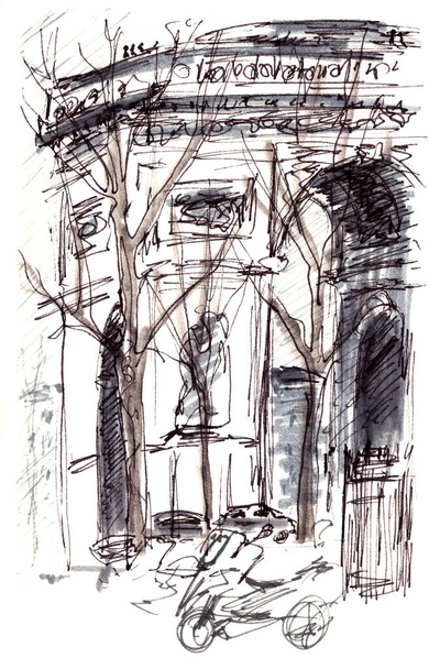 Arco do Triunfo em Paris, desenho gráfico preto e branco, esboço de viagem. Ilustração de alta qualidade - Foto, Imagem