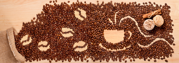 coffee beans, cinnamon and macaroons - Photo, Image