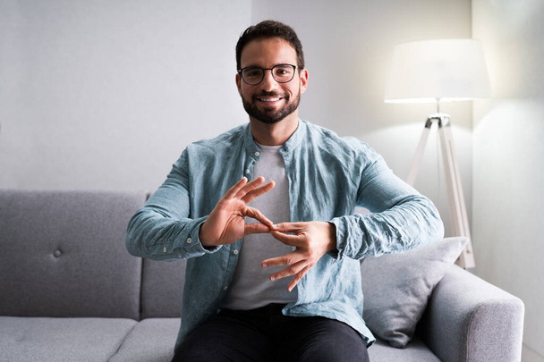 Adult Learning Sign Language For Deaf Disabled - Valokuva, kuva