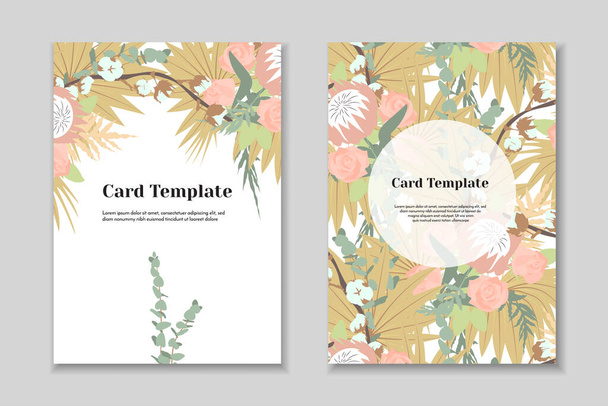 Set de 2 plantillas boho greting card, tiernos colores pastel, fondo blanco. - Vector, imagen