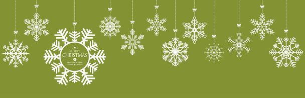 クリスマスと冬の時間のコンセプトのための異なるぶら下げ雪の星色の背景とクリスマスと新年の挨拶 - ベクター画像