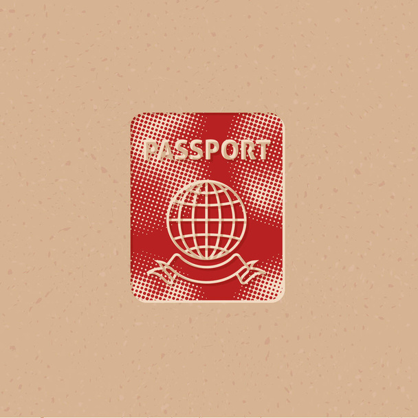 パスポートアイコンはハーフトーンで表示されます。背景のグランジベクトル図. - ベクター画像