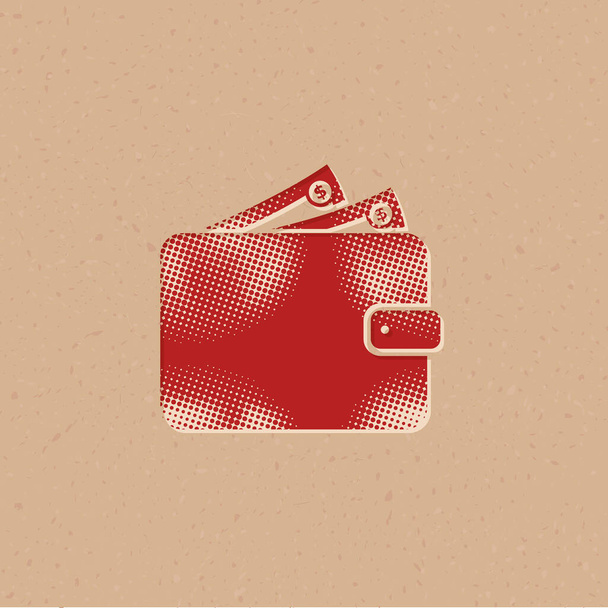 Wallet icon in halftone style. Grunge background vector illustration. - Vektor, obrázek