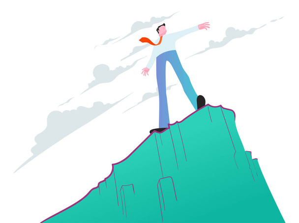 険しい崖の上に立つ男。ビジネスマン、ビジネスチャレンジの概念。ベクターイラスト - ベクター画像