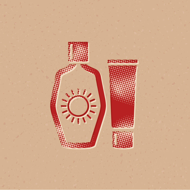Tanning lotions icon in halftone style. Grunge background vector illustration. - Vector, Image
