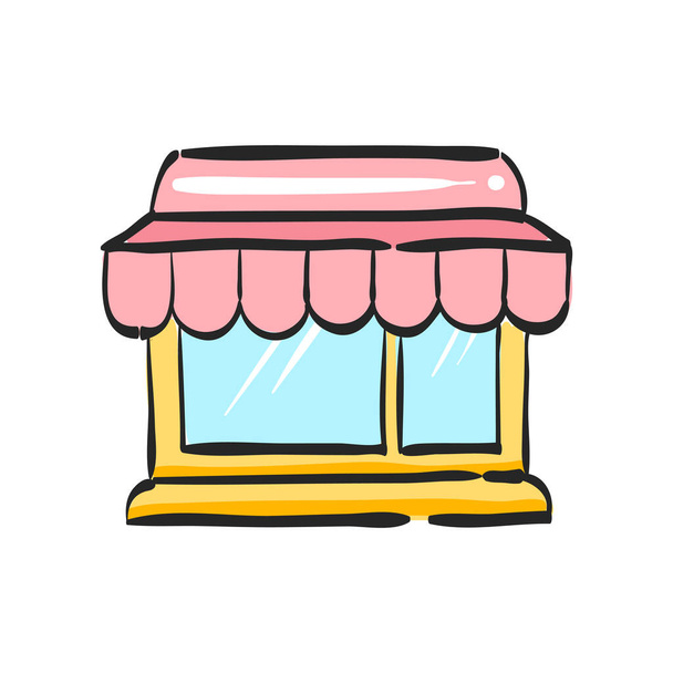 Shop-Symbol in farbiger Zeichnung. Kauf von E-Commerce-Markt Einzelhandelsgeschäft - Vektor, Bild