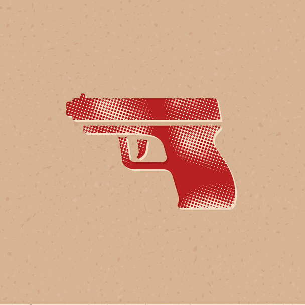 Arm gun icon in halftone style. Grunge background vector illustration. - Vector, Image