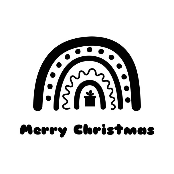 Рождественская радуга с рождественским подарком. Текст Merry Christmas Черный милый элемент радуги изолирован на белой иконке зима - Фото, изображение