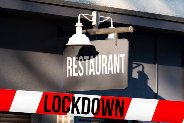 Restaurant and caution tape lockdown - Photo, Image